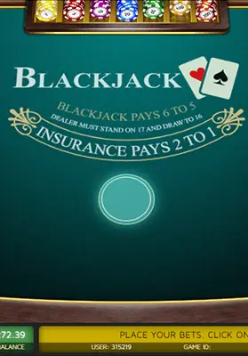 Play One Hand 6/5 BJ 1 Deck Casino Game